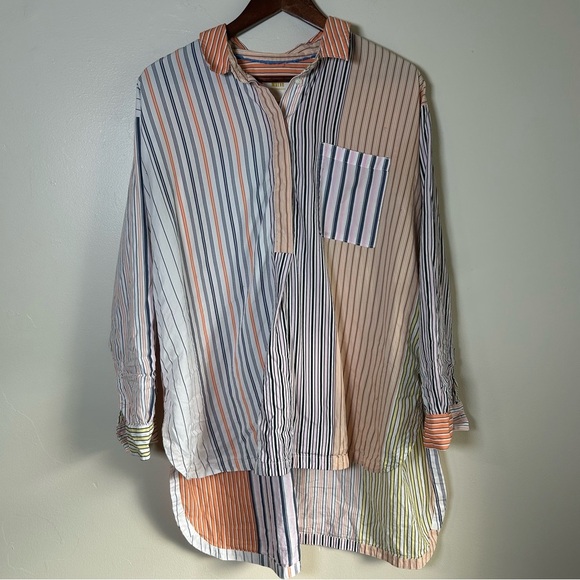 Anthropologie Blue and Orange Button Down Tunic Shirt - Picture 1 of 3